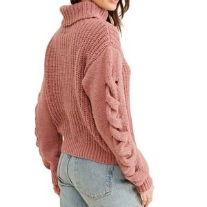 Anthropologie Vgoss Cable Knit   Chunky Pink Cropped Cozy Boho Small Sweater
